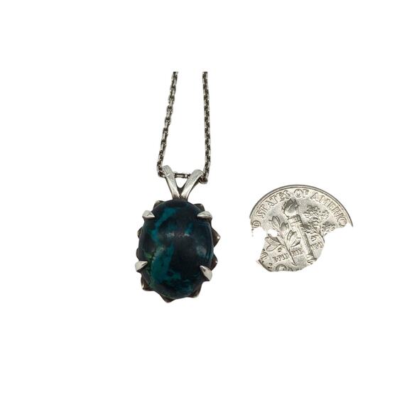 925 Sterling Silver Chrysocolla Cabochon Pendant Necklace 16” Throat Chakra - Picture 4 of 8